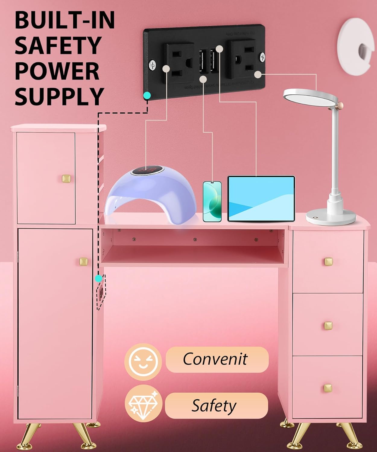 Pink Nail Table for Nail Tech, - đánh giá và giá Smart Home Pc