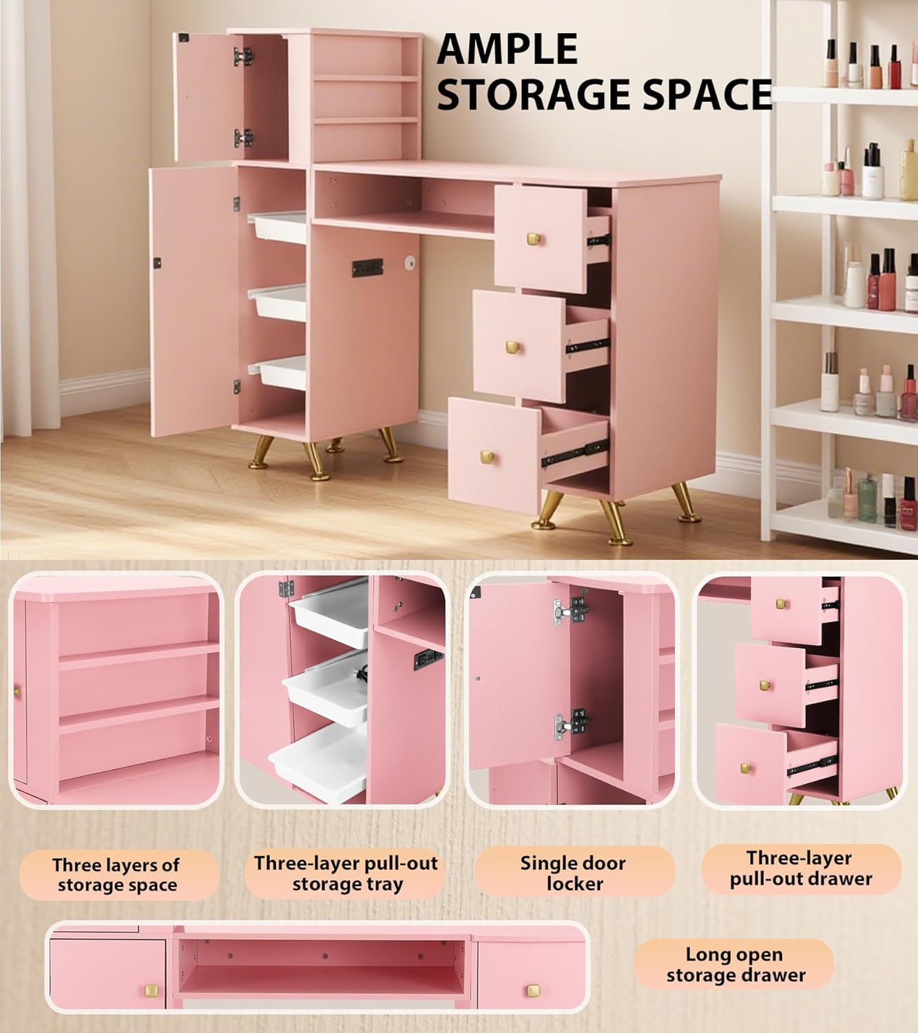 Pink Nail Table for Nail Tech, - đánh giá và giá Smart Home Pc